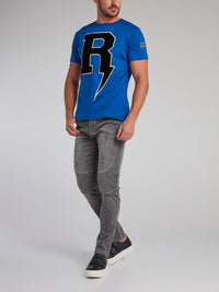 Thunderbolt Blue Embroidered T-Shirt