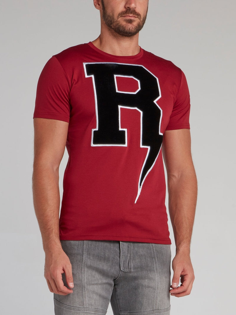 Thunderbolt Burgundy Embroidered T-Shirt