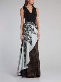 Black Ruffle Overlay Maxi Dress