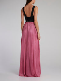 Pink High Slit Pleated Maxi Dress