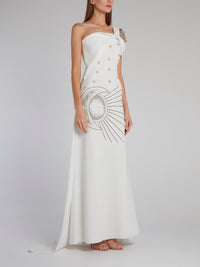 White One-Shoulder Multi-Stud Gown