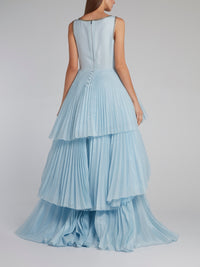 Blue Asymmetric Pleated Maxi Dress