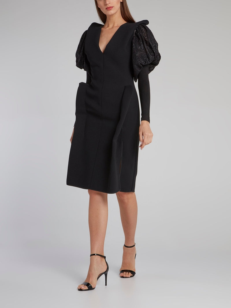 Black Puff Sleeve Whispered Dress