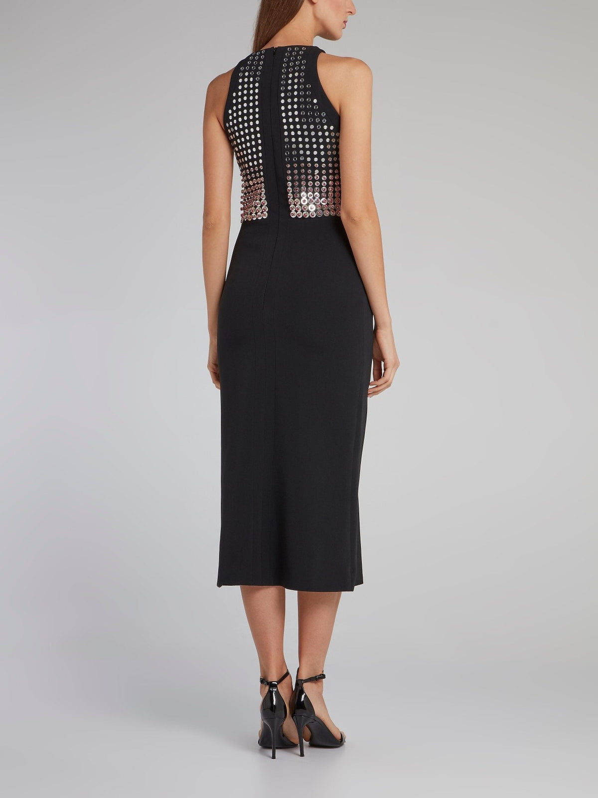 Black Crystal Embellished Midi Dress