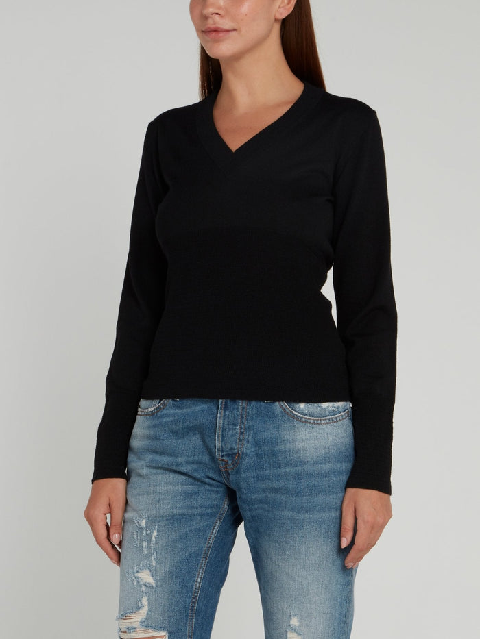 Black Rear Logo V-Neck Sweater