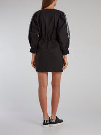 Black Logo Tape Button Up Dress