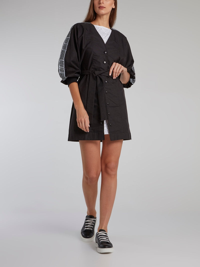 Black Logo Tape Button Up Dress