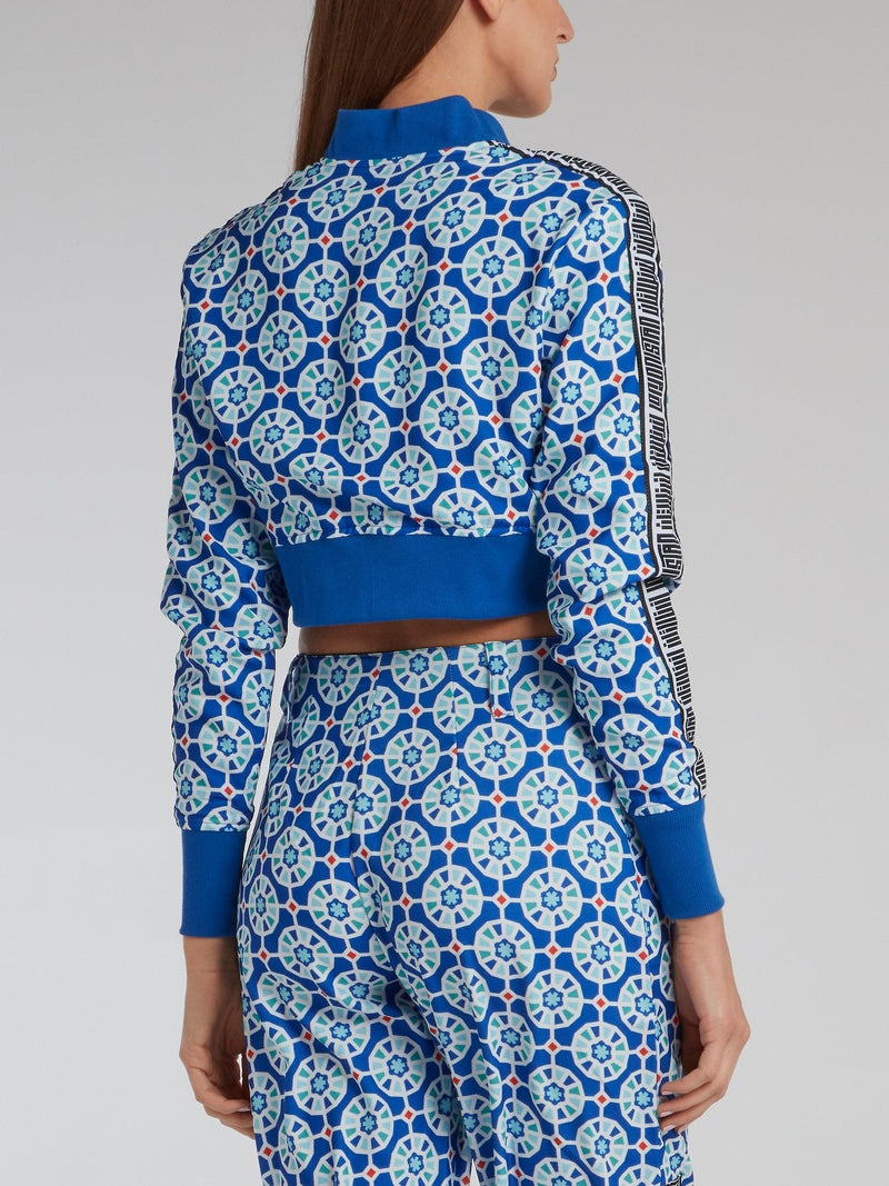 Blue Mosaic Print Crop Jacket