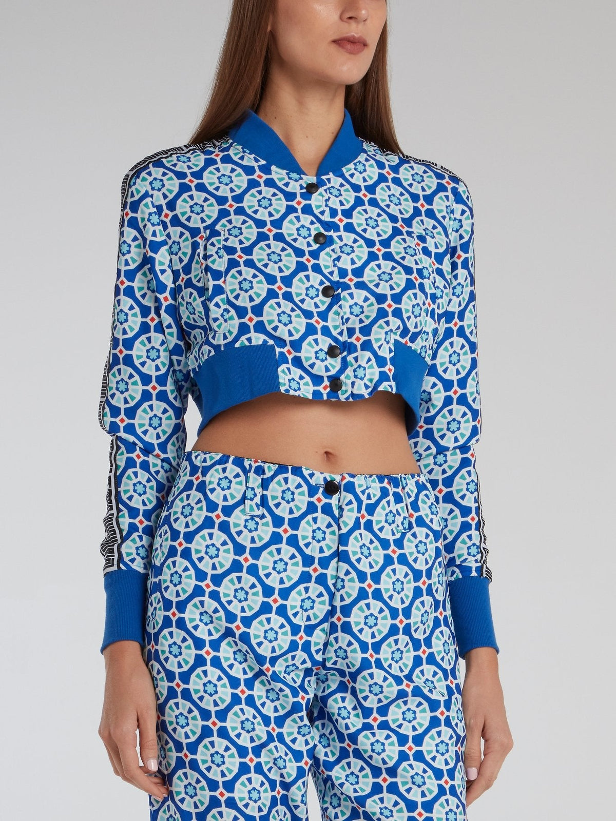 Blue Mosaic Print Crop Jacket