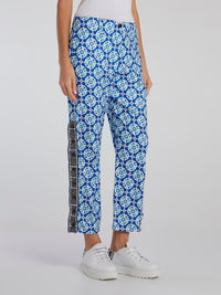 Blue Mosaic Print Crop Trousers