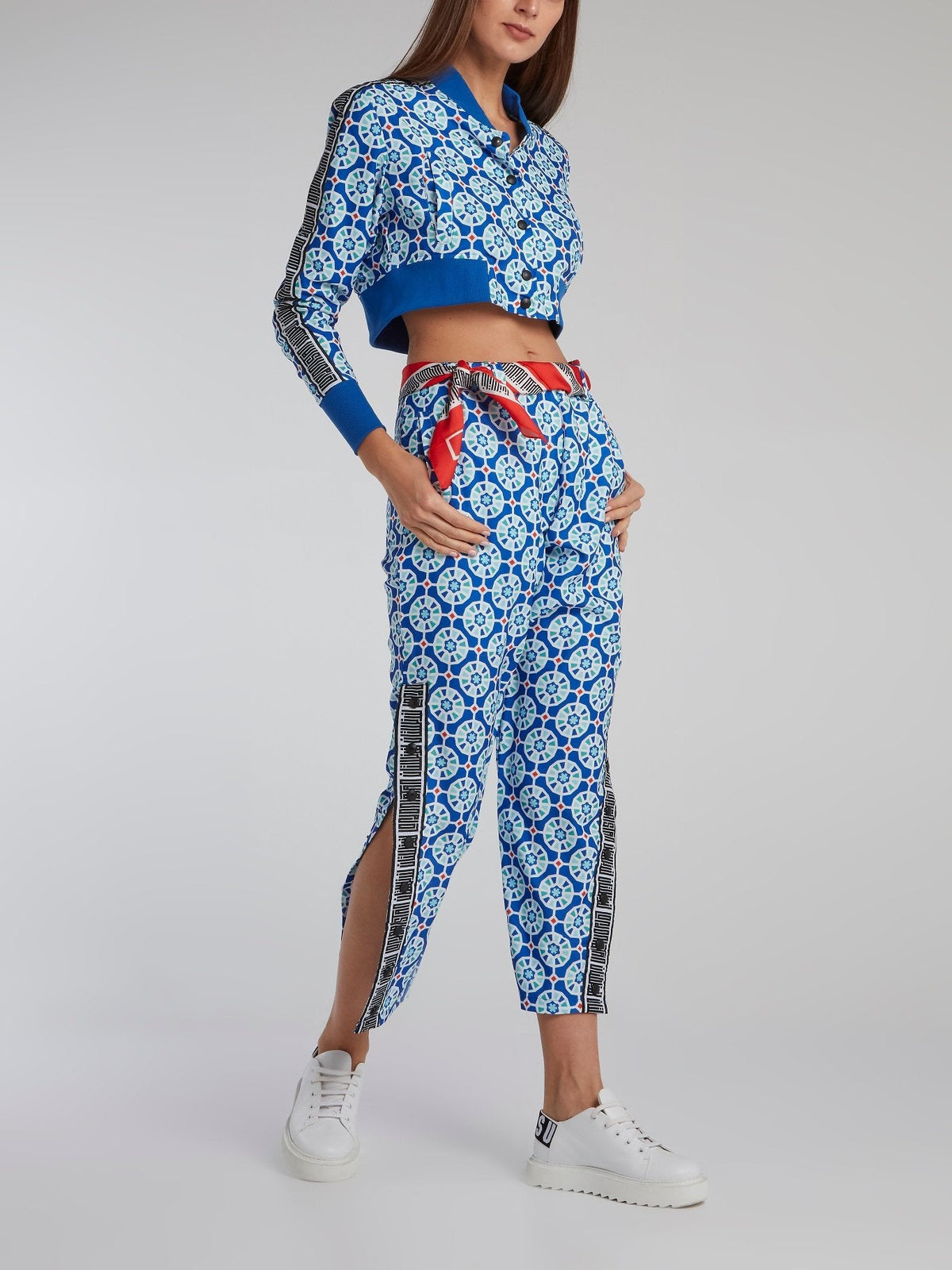 Blue Mosaic Print Crop Trousers