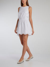 White Gathered Waist Mini Dress