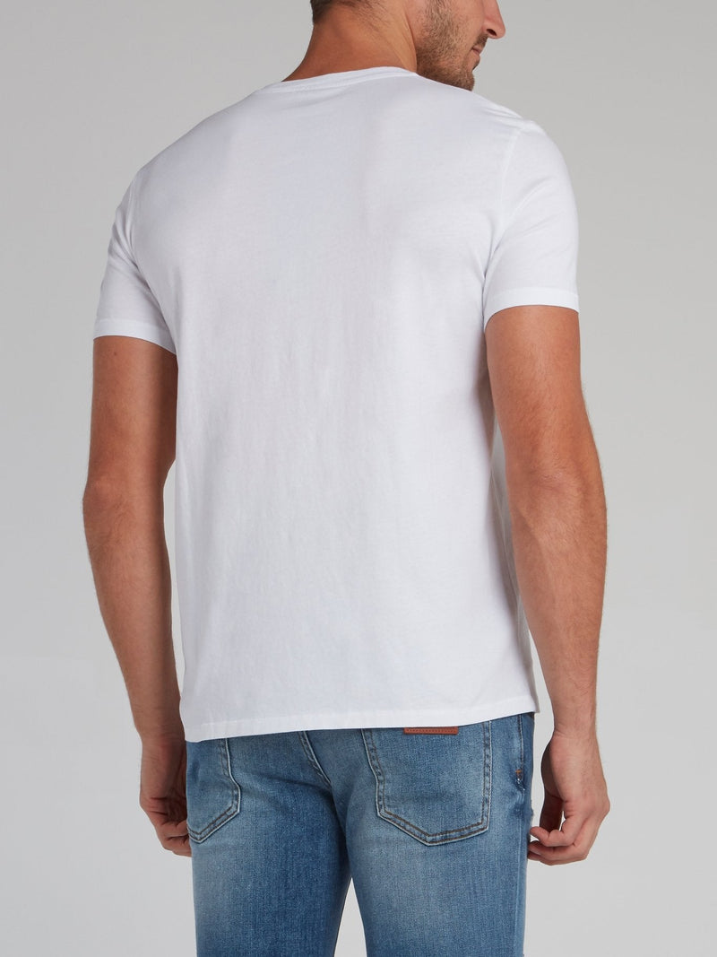 White Printed Round Neck T-Shirt