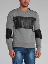 Grey Spike Studded Logo Sweatshirt