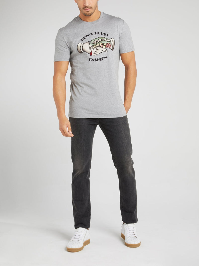 Grey Statement Cotton T-Shirt