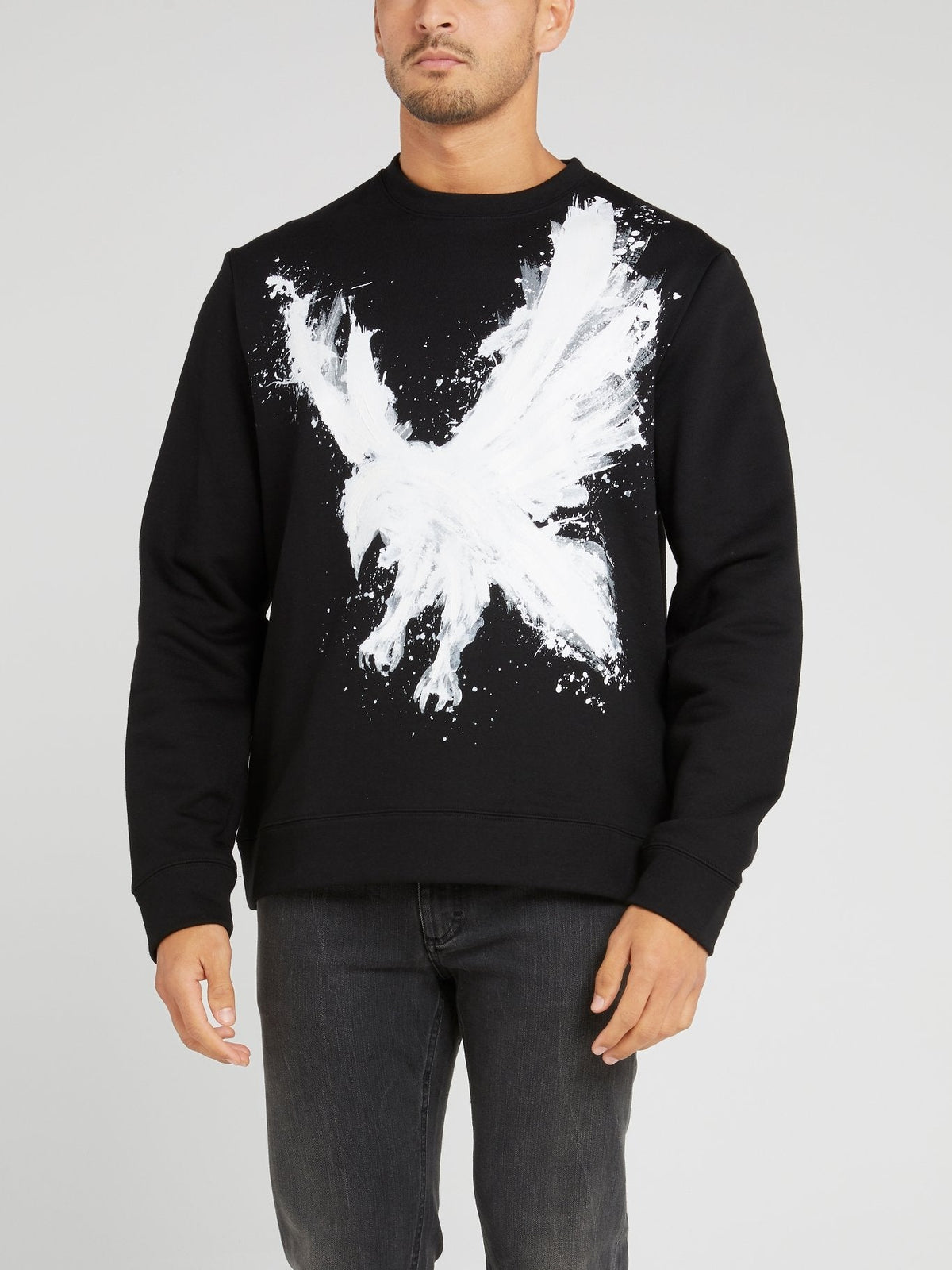 Black Eagle Print Cotton Sweatshirt