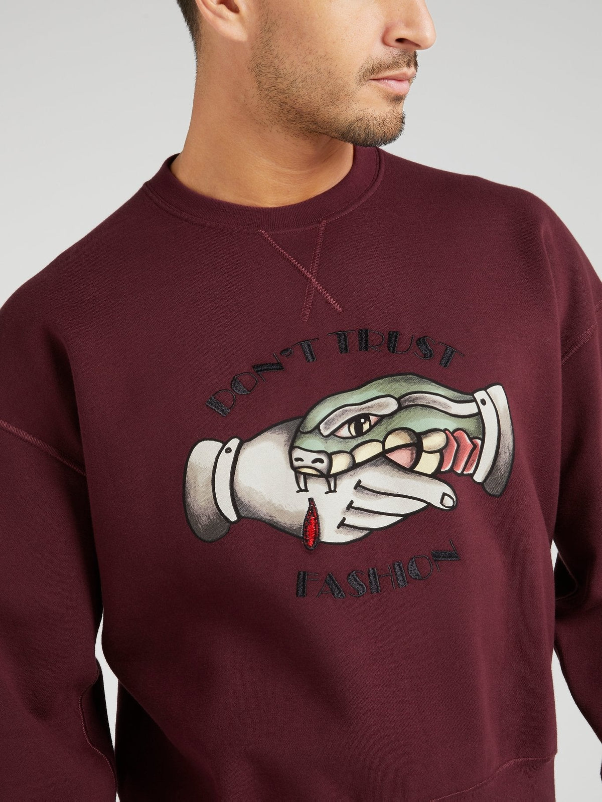 Burgundy Statement Woven Sweatshirt