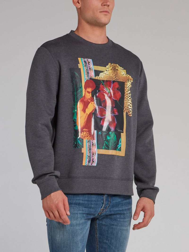 Grey Collage Print Sweatshirt