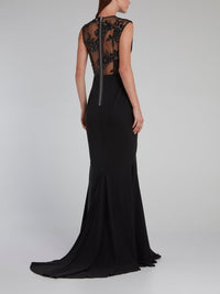 Black Rear Sequin Plunge Gown