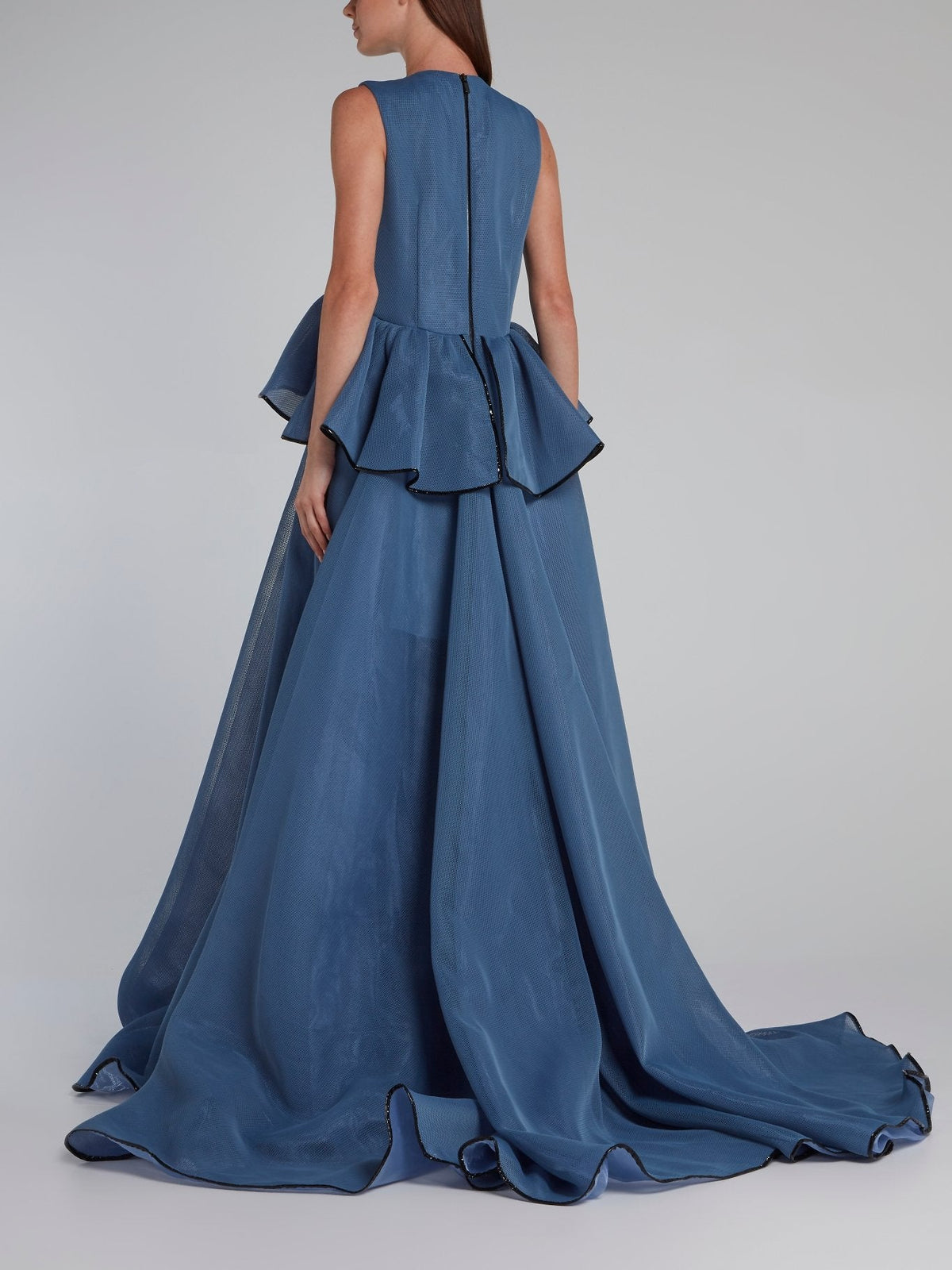 Blue Net Mesh Flounce Gown