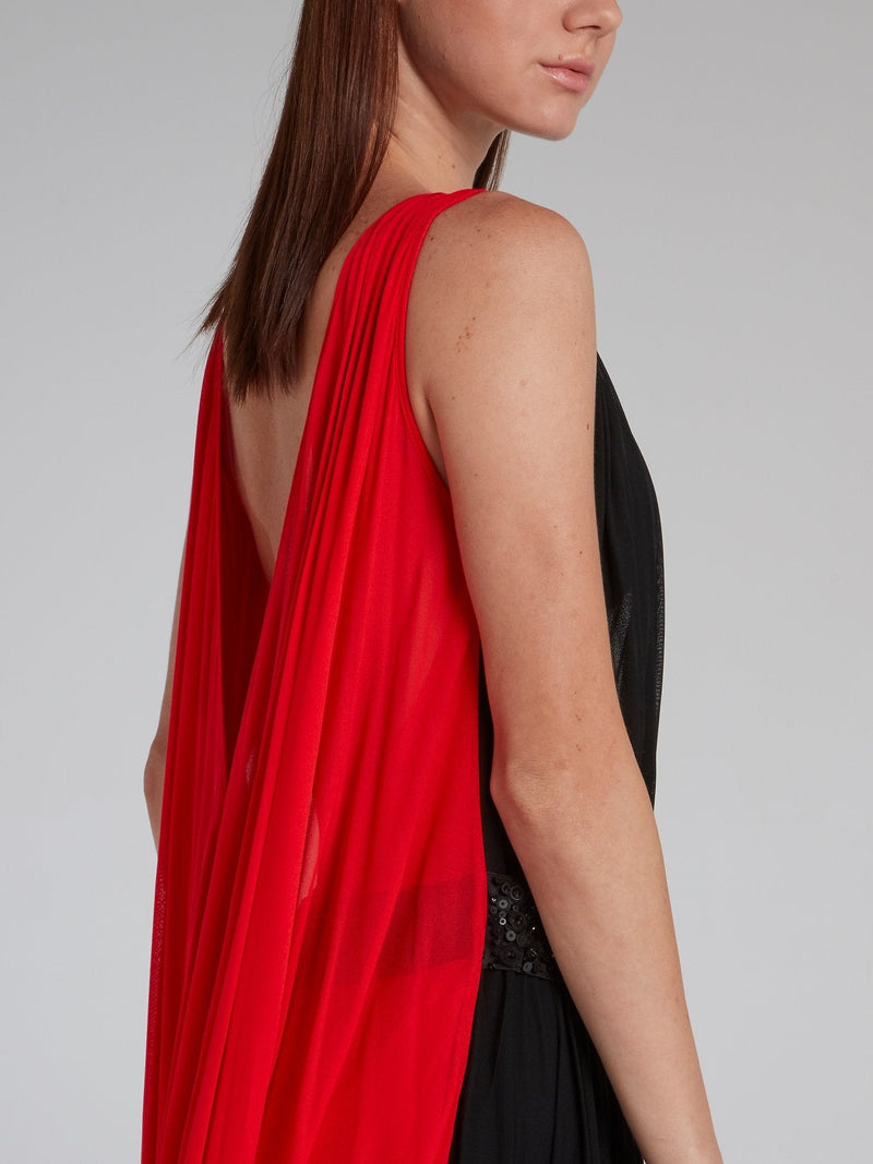 Two Tone Plunging Cape Gown