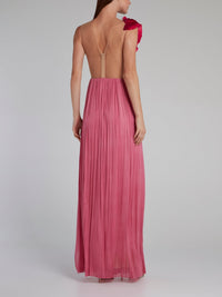 Pink Rose Detail Bustier Maxi Dress