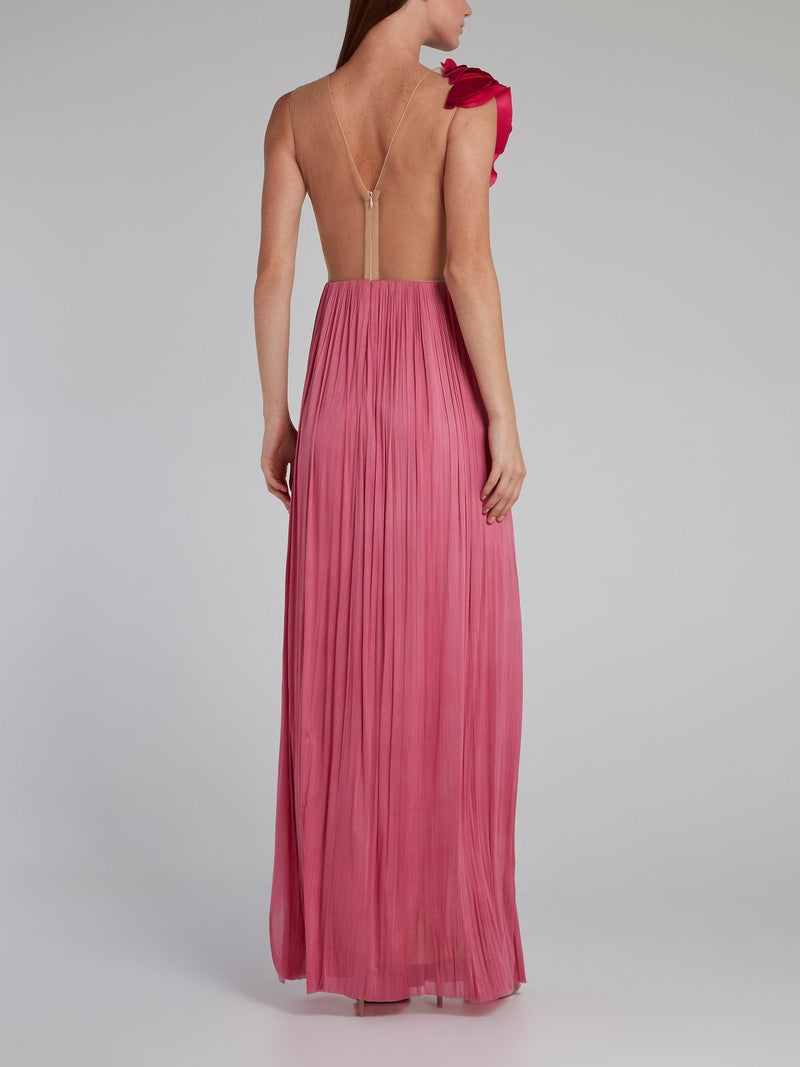 Pink Rose Detail Bustier Maxi Dress