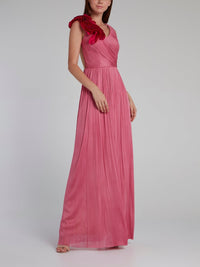 Pink Rose Detail Bustier Maxi Dress