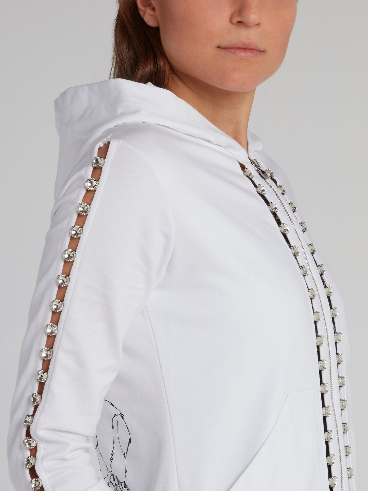 White Crystal Embellished Sweat Jacket