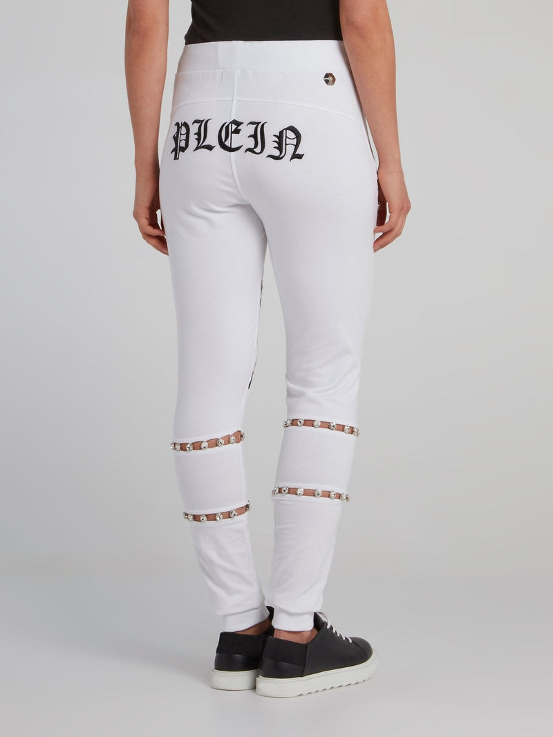 White Crystal Embellished Sweatpants