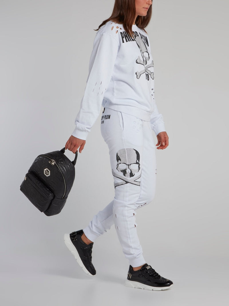 White Studded Skull Tattered Sweatshirt