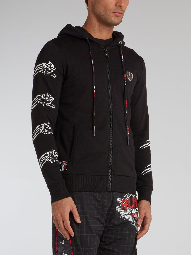 Black Tiger Print Sweat Jacket