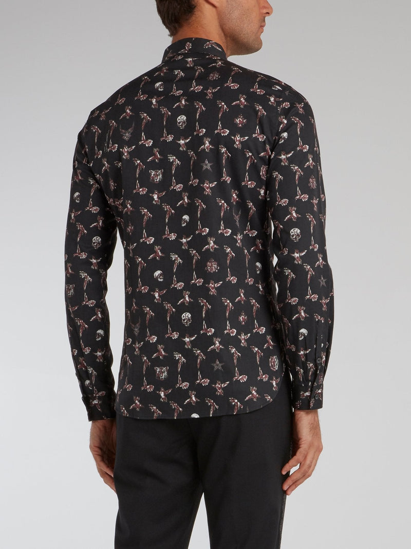 Skull and Hummingbird Print Shirt