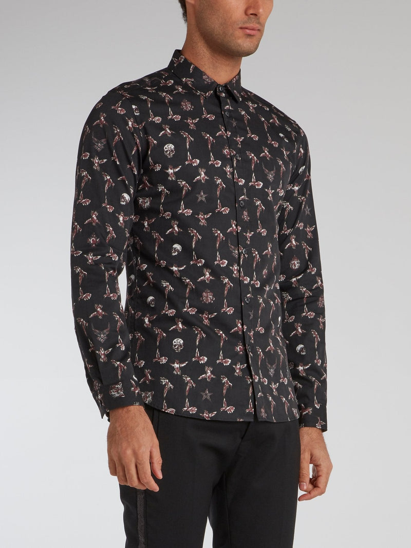 Skull and Hummingbird Print Shirt