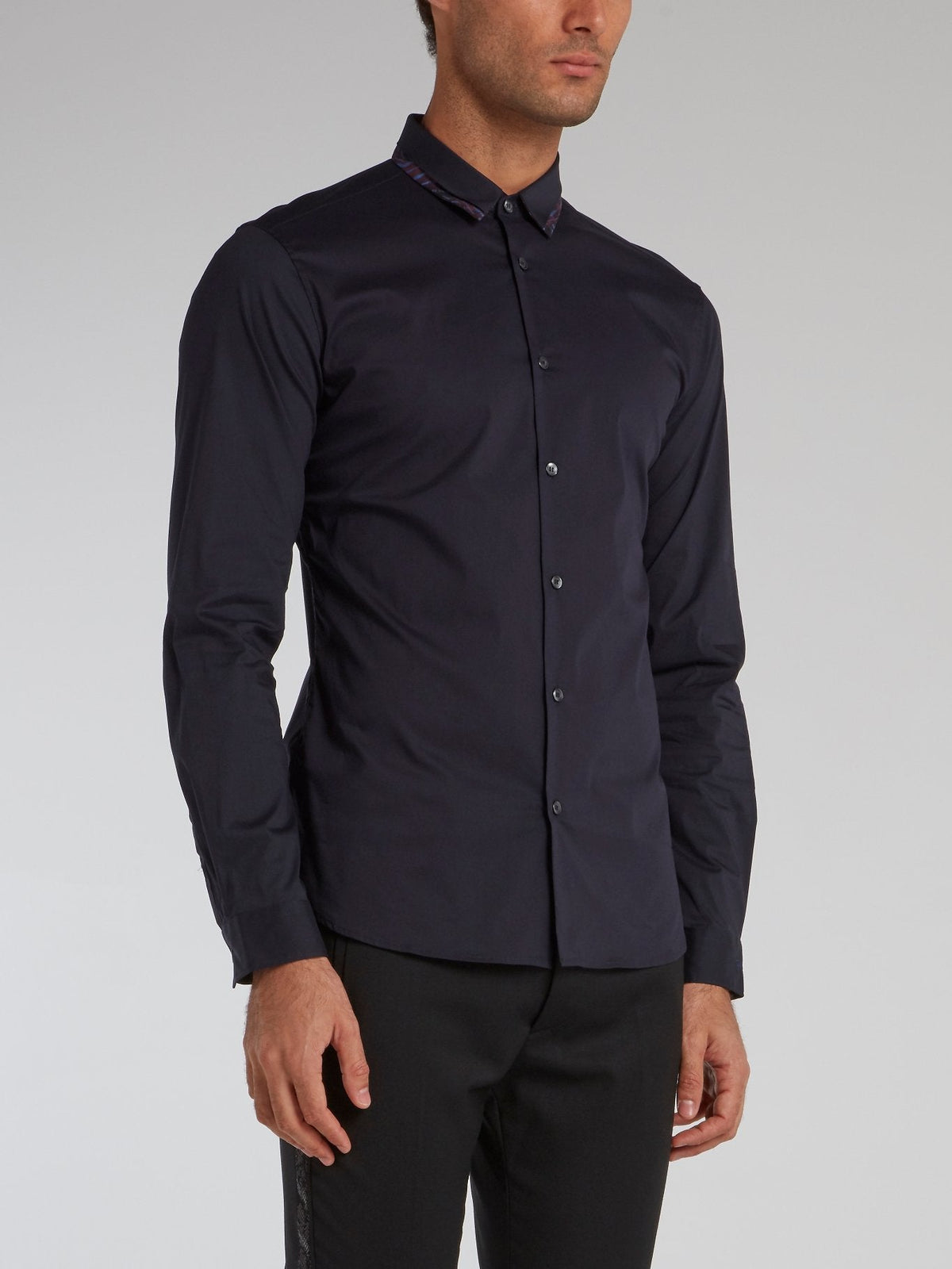 Navy Detailed Collar Button Up Shirt