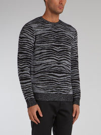 Grey Animal Pattern Knit Pullover