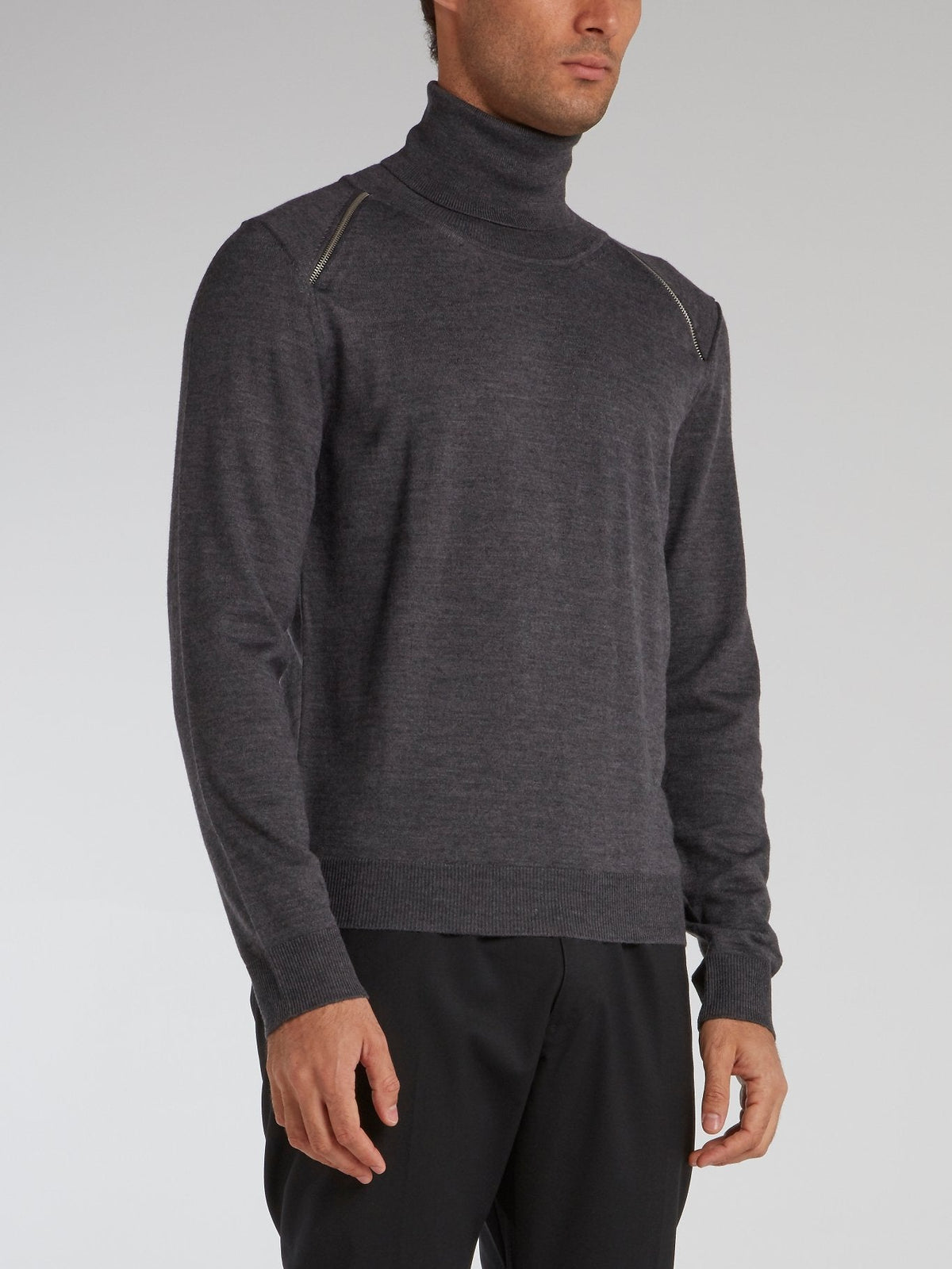 Grey Zip Detail Turtleneck Pullover