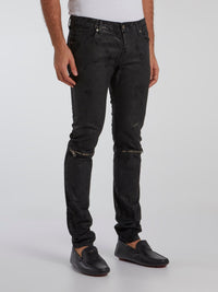 Black Zip Knee Slim Fit Jeans