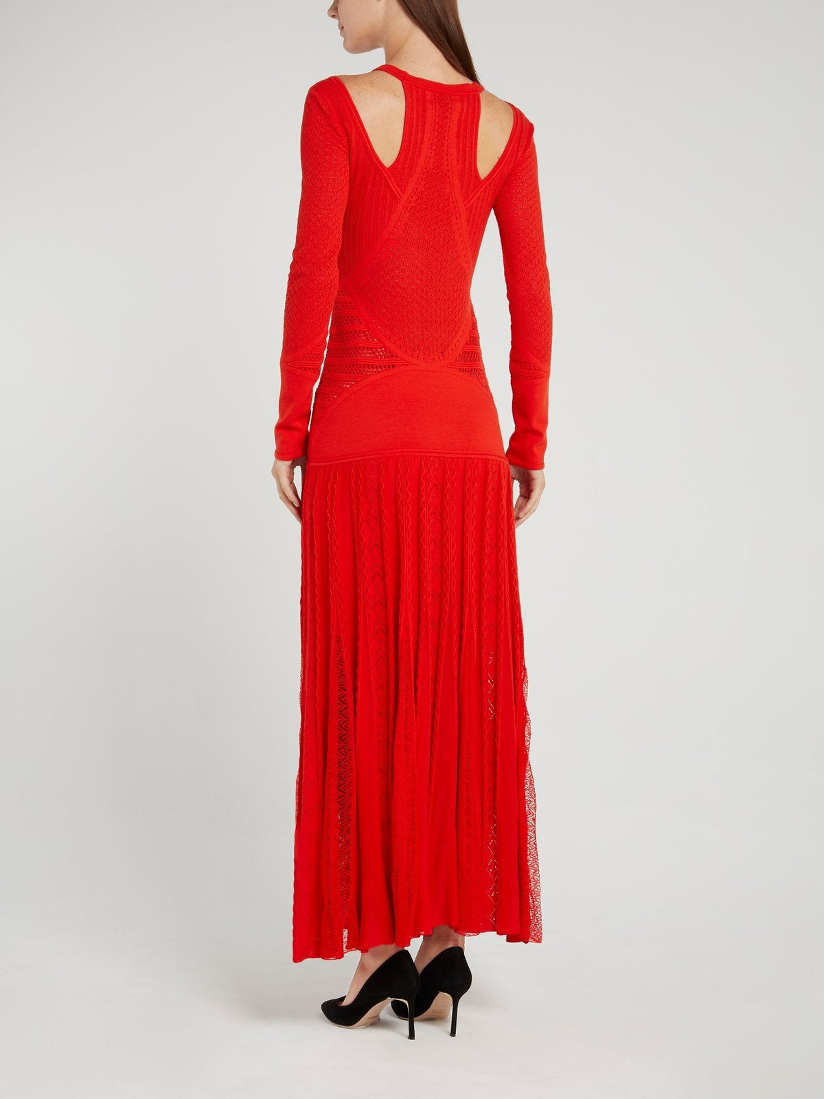 Red Lace Pattern Knitted Maxi Dress