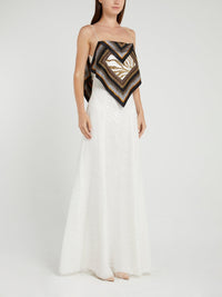 White Sequin Flap Maxi Dress