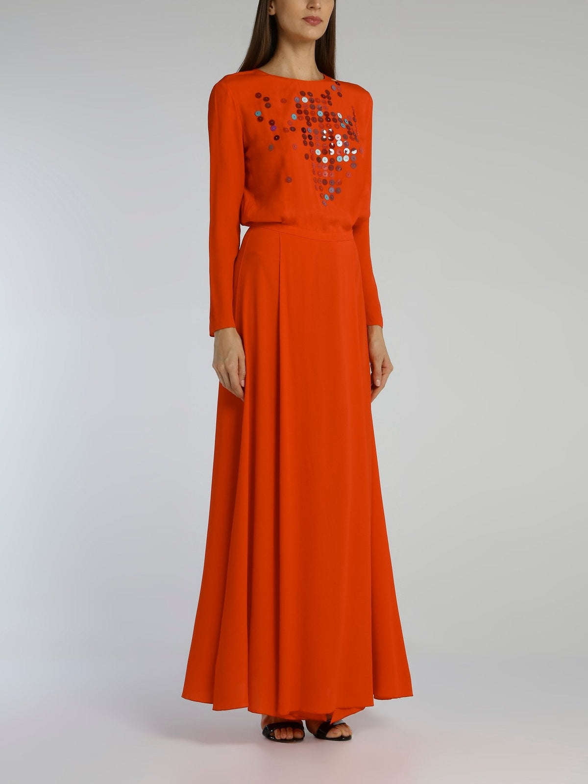 Red Paillettes Slit Maxi Dress