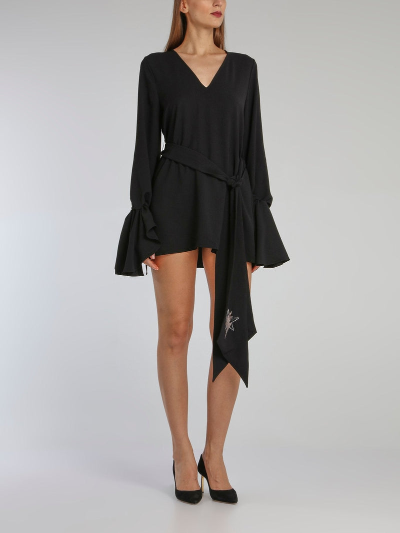 Black Flared Sleeve Mini Dress