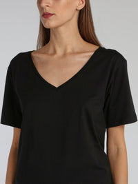 Black Rear Statement V-Neck Loose Top