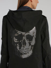 Black Studded Skull Denim Parka