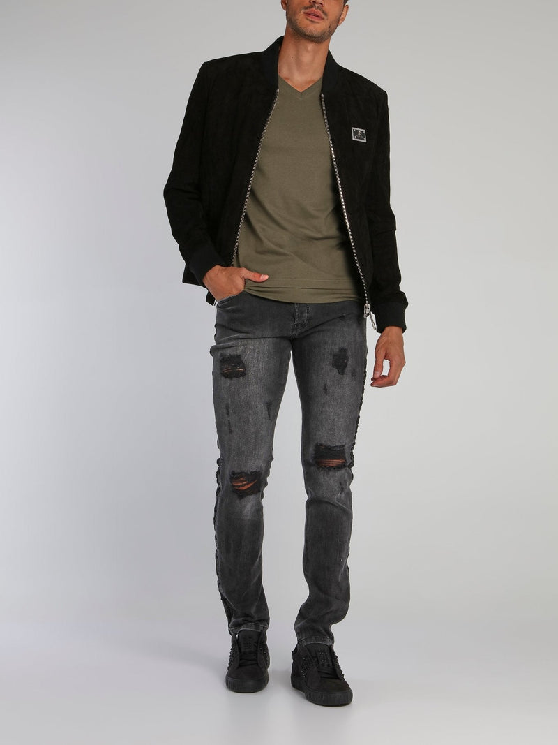 Grey Tattered Skinny Jeans