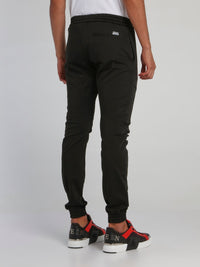 Black Drawcord Biker Track Pants