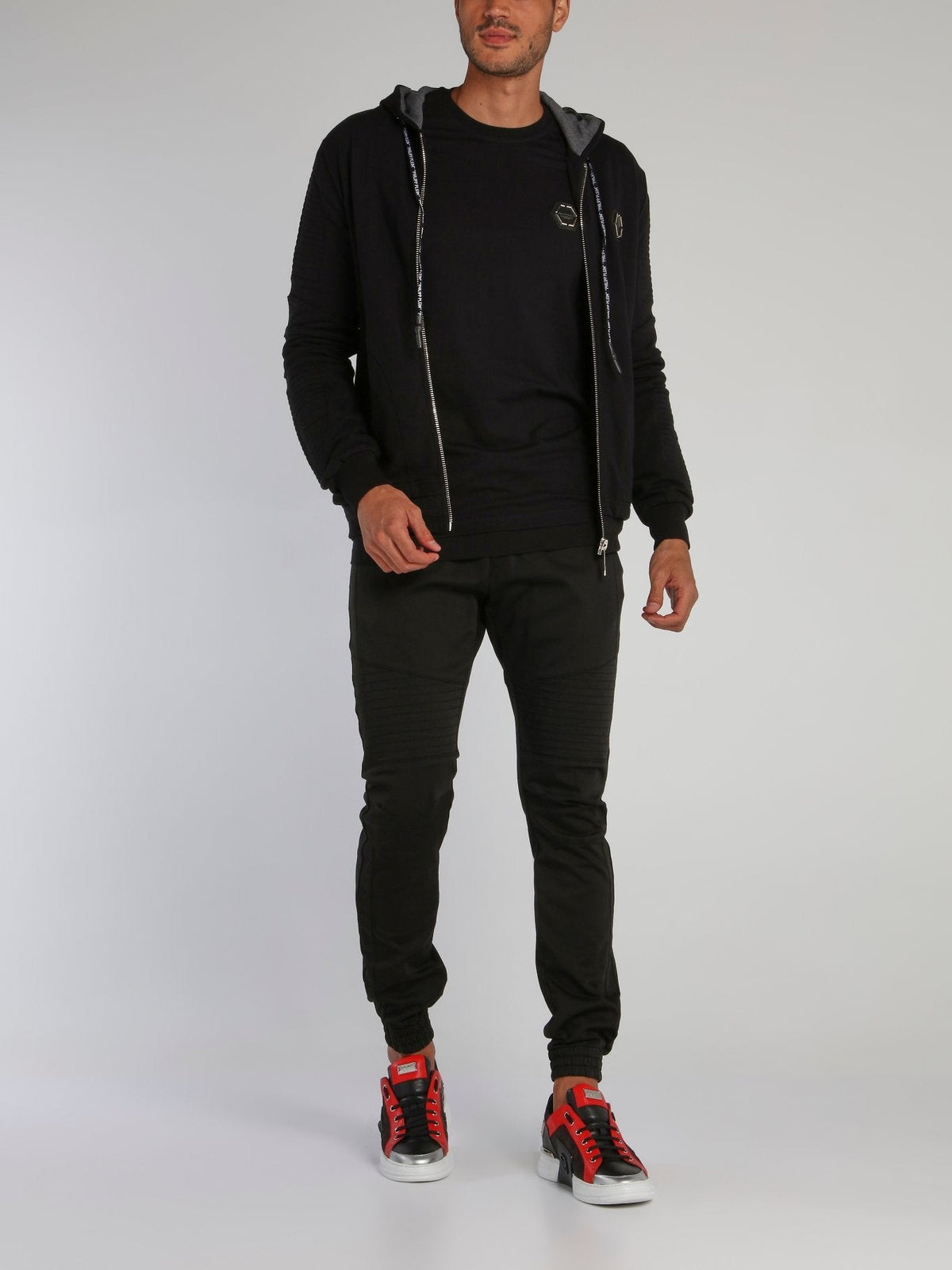 Black Drawcord Biker Track Pants