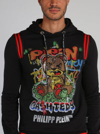 Graffiti Bear Contrast Trim Hoodie