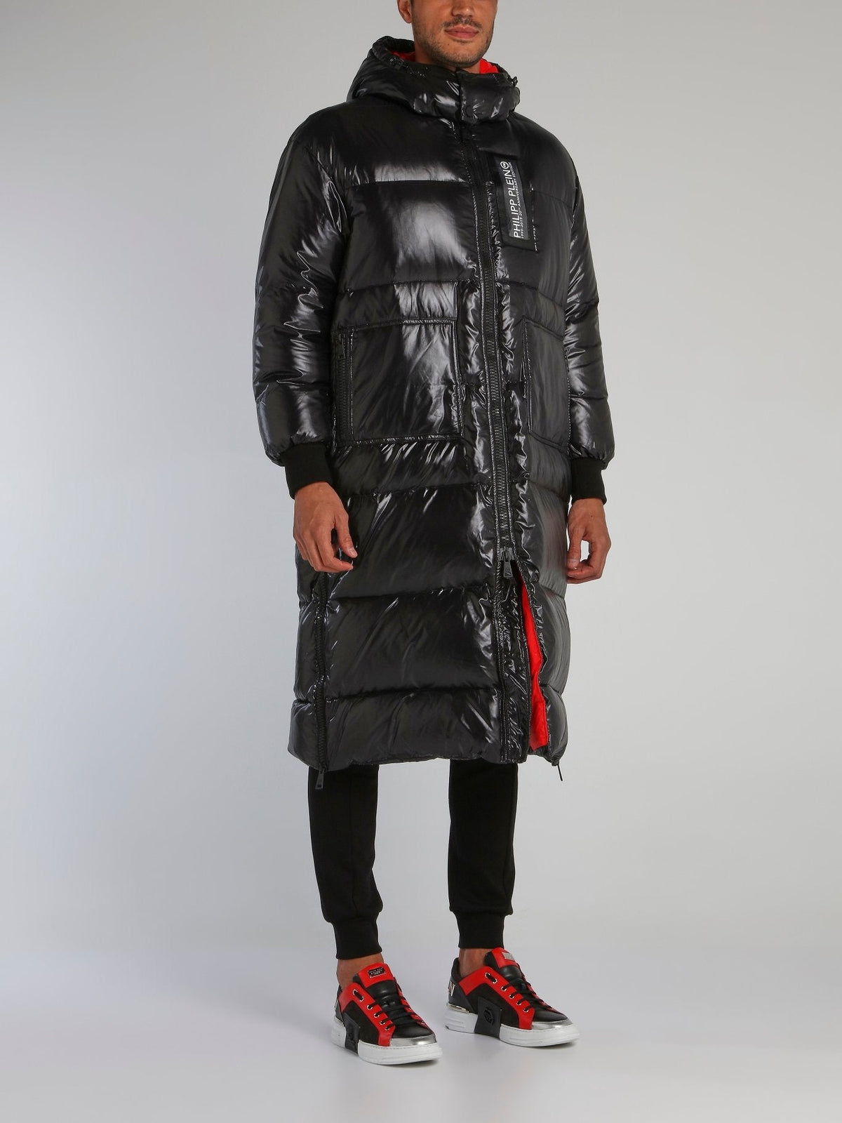 Black Logo Long Puffer Jacket