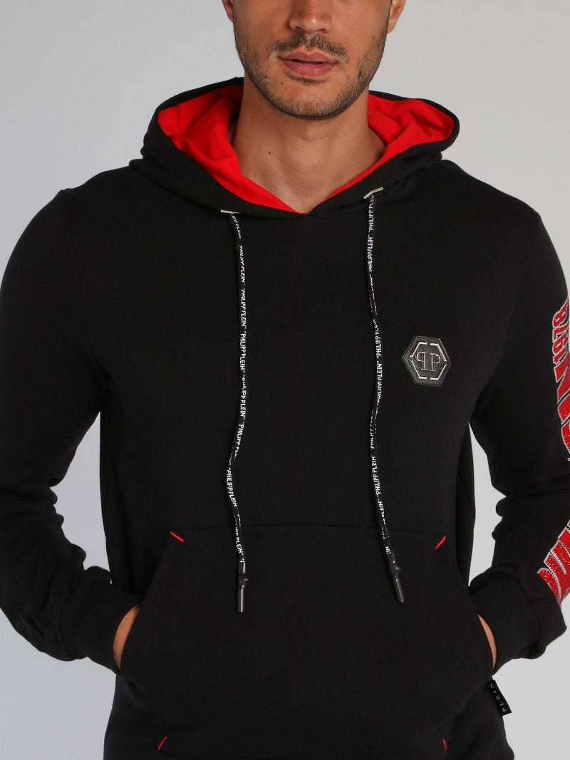 Black Contrast Logo Sleeve Hoodie